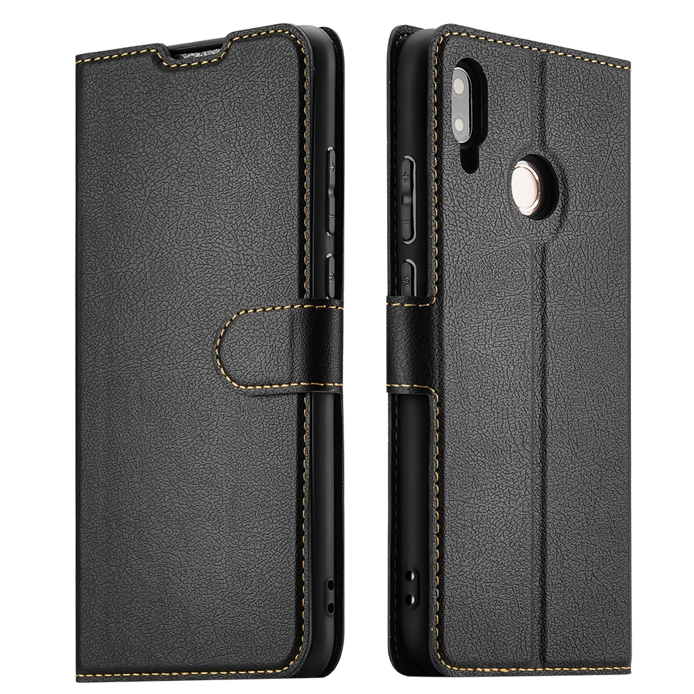 ELESNOW Case Compatible with Huawei P Smart 2019 / Honor 10 Lite, High-grade Leather Flip Wallet Phone Case Cover for Huawei P Smart 2019 / Honor 10 Lite (Black)